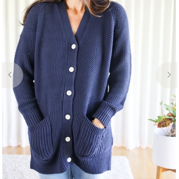 Alex Mill Romy Long Cardigan Sweater Navy Blue Chinky Knit duster Women Medium - Picture 2 of 9